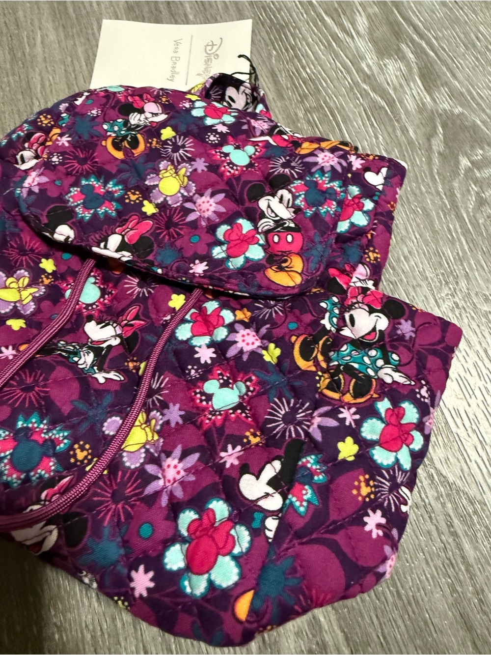Vera Bradley Disney Purple Floral Minnie Print Quilted backpack NWTs - Picture 4 of 7